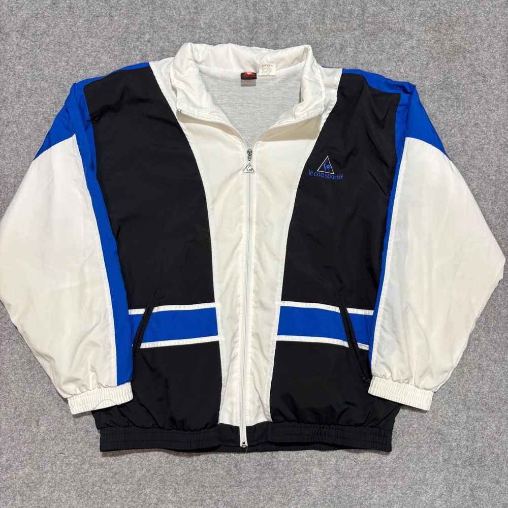 Vintage Le Coq Sportif Windbreaker Jacket Men XL Colorblock Black Blue White 90s